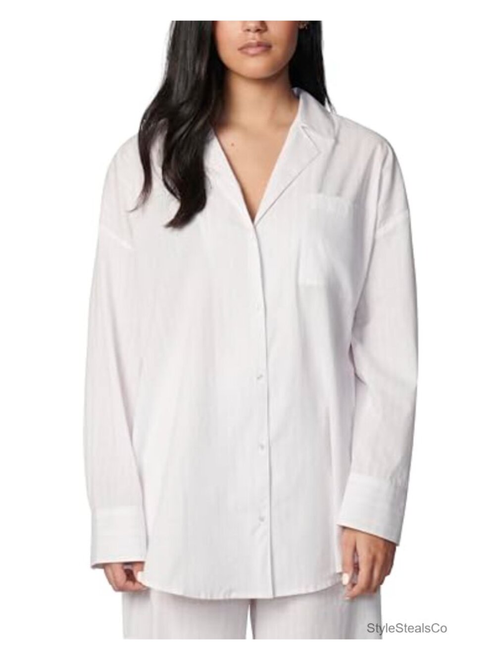 Oversized Long-Sleeve Button-Down Sleep Shirt Cotton Cotton Spandex